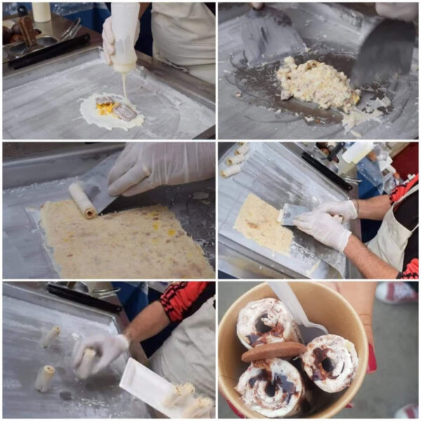 Préparation des Ice Cream Rolls (glace à la plancha)